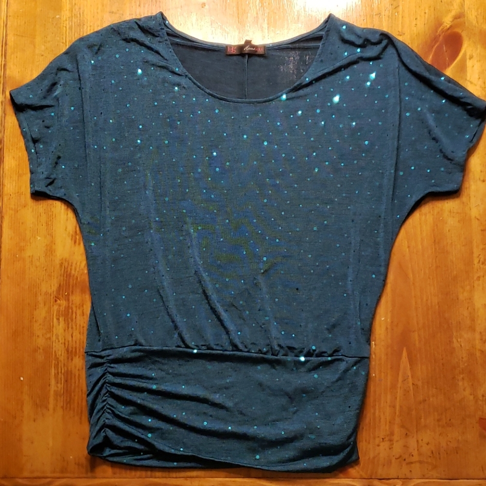 Blouse size XL blueish green with sparkly dots
